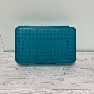 Vintage SpaceMaker Pencil Box Translucent Teal Blue Plastic School Supply Case